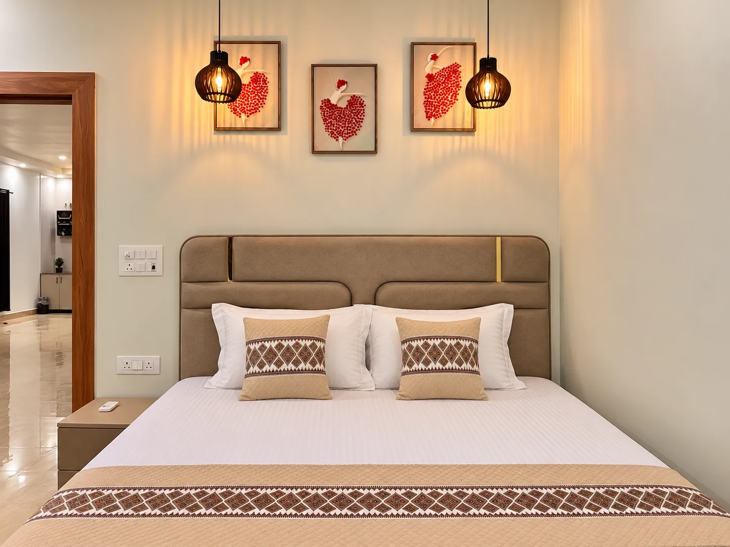 Bedroom three at Mulberry Farm with its garden window, split AC and wall panel
