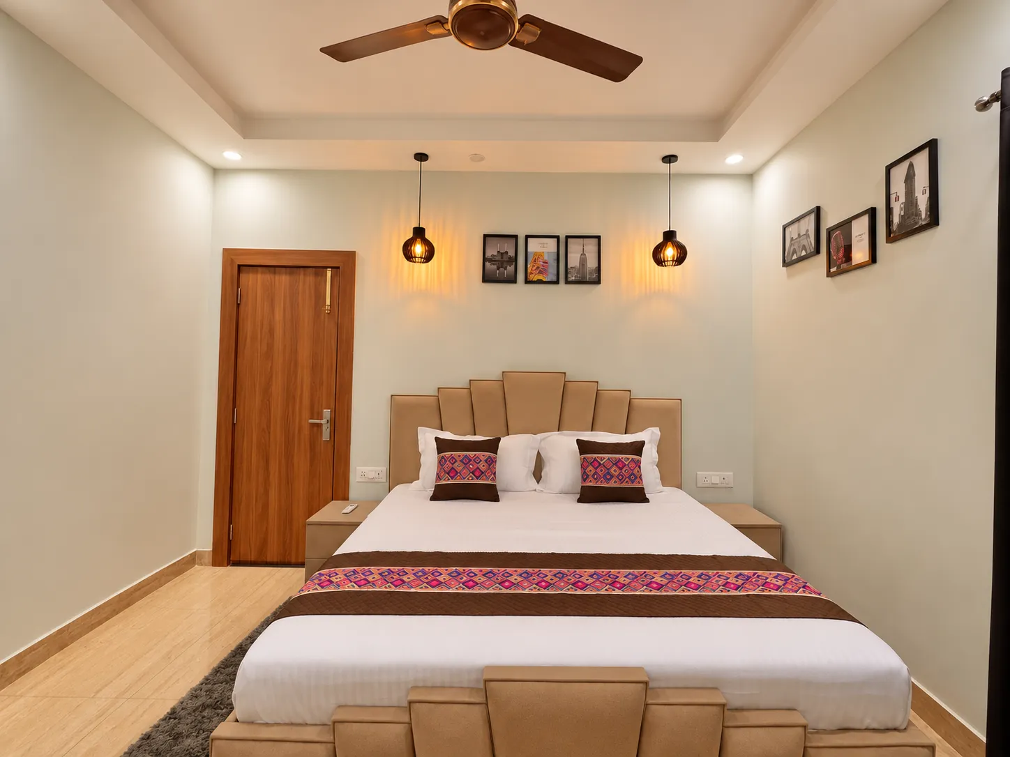 Bedroom two at Mulberry Farm, with its window straight onto the veranda