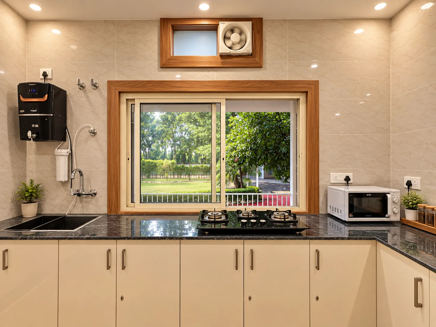 The kitchen at Mulberry Farm, open to the living room